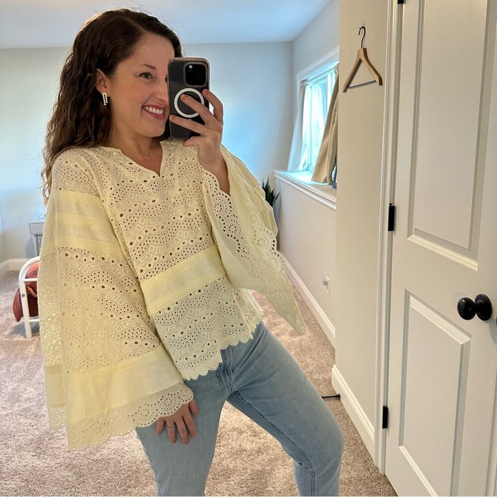 NWT Tuckernuck FLOE Cream Eyelet Cotton Flare Sleeve Pullover Top Small - Picture 7 of 15